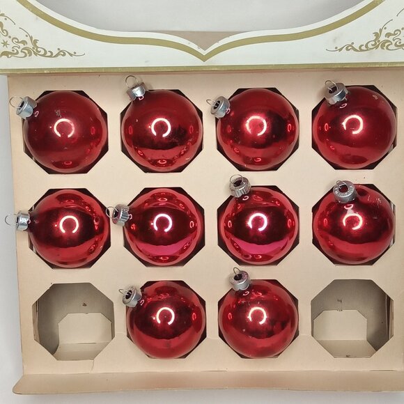 MCM Christmas Ornament Set Of 10 With Original Box Pink Glass Shiny Brite 1950s - Picture 3 of 14
